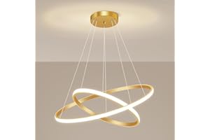 MENGJAY Modern LED Chandelier, 38W Round LED Pendant Light, Metal Chandelier Contemporary Ceiling Light, 2 Rings Pendant Light for Dining Room Kitchen Living Room Bedroom Bar (Gold)