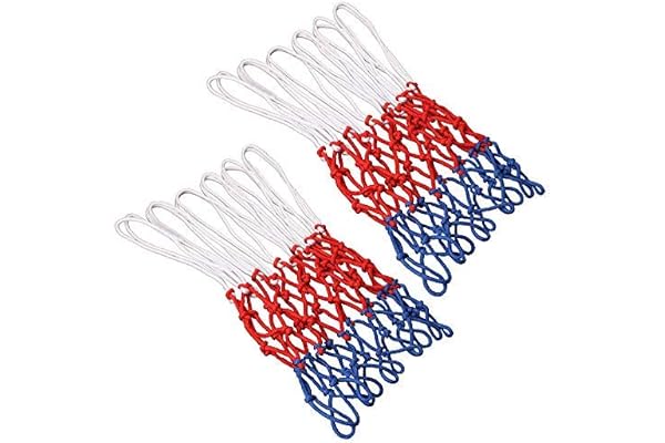 GTIWUNG 2-pack ultratålig basket nätersättning, alla väder röd/vit/blå basketnät, passar standard inomhus- eller utomhusfälgar, 12 öglor