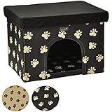 nanook Katzenhocker Sitzhocker mit Katzenhöhle, 53 x 38 cm, schwarz mit beigen Pfoten