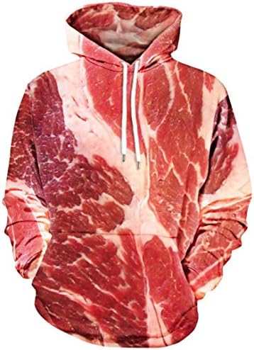 Hoodies For Women Men, TUDUZ Unisex Women Men Fashion Plus Size 3D Printed Raw Meat Pullover Pocket Loose Long Sleeve Hooded Sweatshirt Tops Blouse Creative Couples Outfit Clothing (Red, M)