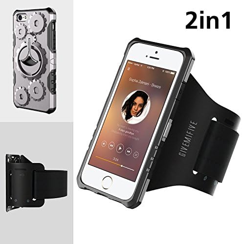Sport Armband Multifunctional Protection Mobile Phone Case GIVEMIFIVE Easy Plug-in Armband Armor Wheel Gear Case Kickstand for Exercise Running Jogging Arm Girth with Elastic and Breathable Strap with Key Layer for iPhone 5/5S/SE(Grey)
