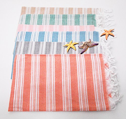 Saunatuch Pestemal Hamamtuch "6 er set AQUA" je 1 mal in pfirsich, grun, grau, turkis, beige, orange Badetuch Strandtuch Wellness und SPA