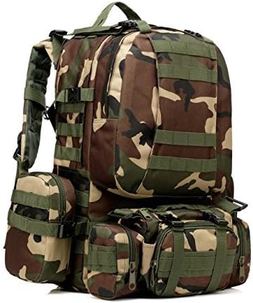 ERollDeep Large Tactical Backpack 50L-Sport Outdoor Military Rucksack Hiking Camping Mountain Climbing Backpack Combined with 3 MOLLE Bags