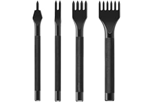 LDIRECT 4 Stück Leder Locher Werkzeug Leder Meißel Schnürung Stitching Kit 1/2/4/6 Zinken Stanzen Nähen Tool für Lederarbeiten (3mm)