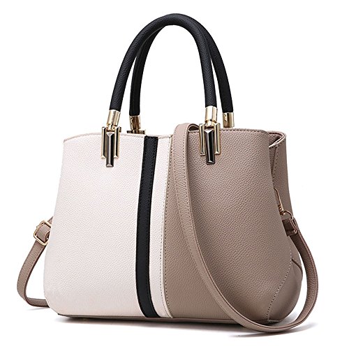 Tibes Sac à Main Femme Sac Bandoulière Femme Cabas Sac D'épaule Sac Fourre-Tout Sac de Cours PU Cuir avec bandoulière Ajustable Kaki