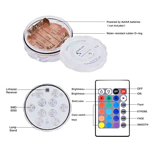 LED Unterwasser Leuchte, 4pcs Multi-Farben Wasserdichte Schwimmlichter Deko Lichter mit Fernbedienung für Hochzeit Schwimmbecken Aquarium Badewanne Pool und Spa - 8