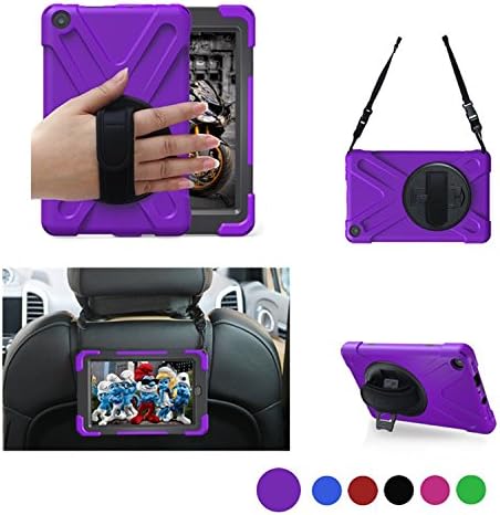 All-New Amazon Fire HD 8 Tablet Case 2017,Full Body Rugged Protective Cover,Removable Shoulder Strap, 360 Degree Rotatable Kickstand,Car Mount,Rotating Hand Holder (8" Fire HD 8 Tablet with Alexa, 7th Generation - 2017 release Only)-Purple