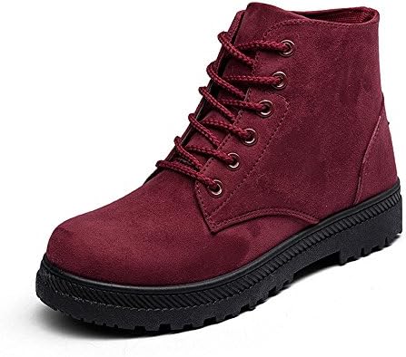 CUSTOME Women's Suede Velvet Winter Boots Lace up Cotton Snow Boots Casual Ankle Shoes