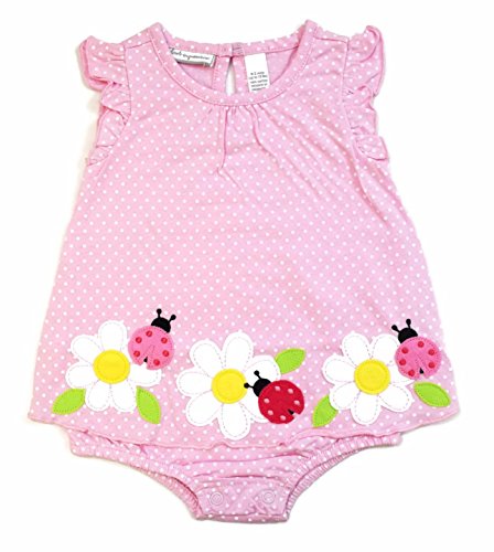 First Impressions Baby Girls Pink Flowers & Ladybugs Sunsuit Romper - 6-9M