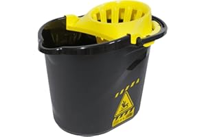 CABLEPELADO Cubo Fregona señal Advertencia Escurrefacil - Menos Esfuerzo para Fregar y escurrir - 15 litros - PP5 - Resistente - Fabricado en España Color Negro y Amarillo