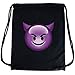 Produktbild PREMYO Turnbeutel mit Emoji Smiley mit Hörner. Hochwertiger Hipster Sportbeutel in Schwarz aus Baumwolle mit frechem Emoji Devil Aufdruck in Farbe. Festival-Rucksack, GymBag witzig ideal für unterwegs