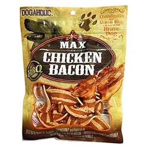 Poochles Dogaholic Chicken Bacon Strips Dog Treat - 130g Max Barbeque Chicken Jerky for Dog Training Chew & Daily Reward; BBQ Snack Treat for Adult Dogs