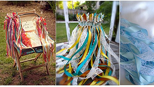 hangnuo 10 Stück Hochzeit Geburtstag Party Seide Spitzenband mit Glocken Girlanden Reinigungsstäbe Fairy Stick bunt - 3