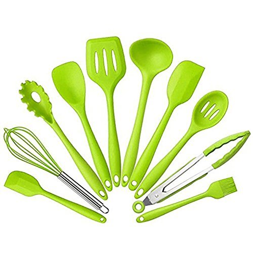Lysport Home Silicone Kitchen Utensils Set(10 Piece) Heat Resistant Baking & Cooking Utensils Non Stick - Non Scratch Cooking Utensils Kitchen Good Helper (Green)