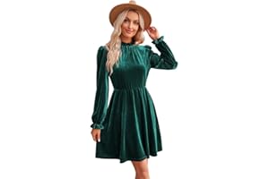 RPAEOY Abito Donna Elegante Invernale in Velluto Maniche Lunghe Collo Alto Vintage Vestito Ginocchio Curvy Vestiti da Sera Natalizio Cocktail Festa Cerimonia