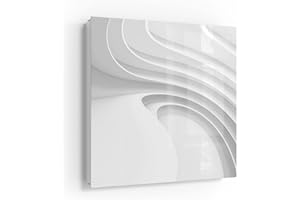 ‎DEQORI DEQORI Key Cabinet White | 30 x 30 cm | Flowing Slat Lines Motif | Glass & Metal Key Box | Key Cabinet with 50 Hooks + 2 Magnets | Modern Design Box Magnetic & Can Be Written On