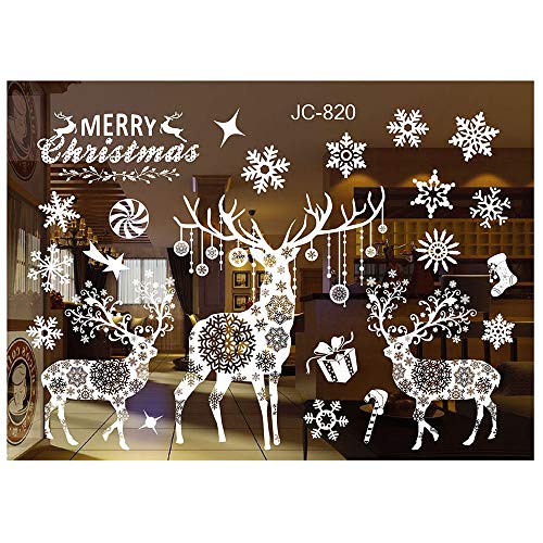 Decoración de navidad Copo de nieve Pegatinas en la ventana Extraíble PVC Wall Shop Pegatinas Habitación de niños Decoraciones navideñas (1 sheet ELK Sticker)