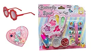 Aashiya trades Real Cosmetic for Little Girls ,Kids Makeup Kit for Girls, Kids Play Washable Makeup Set +1 Sunglasses +1 6 Piece Ring Box Best Girl Gifts for 3/4/5/6/7year