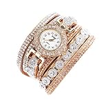 Uhren für Frauen, Winkey Fashion Casual Analog Quarz Armbanduhr Frauen Strass Aufziehen Handgelenk Uhren Armbänder Armreif, mehrfarbig