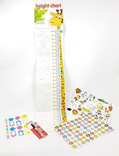 Childrens Height Chart Bundle - With over 40 Animal Stickers - Sharpie Marker Pen and 280 Reward Sticker Pack