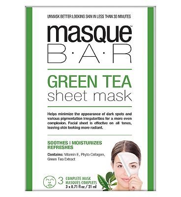 Masque Bar Green Tea Sheet Mask - 3 complete masks