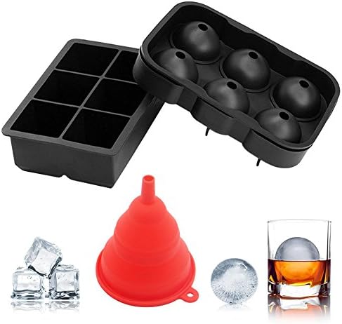 Ice Cube Trays (Set of 2) - Black Silicone 6 Giant Ice Ball Cube Maker Use for Kids with Candy Pudding Jelly Milk or Cocktails Whiskey Particles in the summery，Reusable &amp; BPA Free