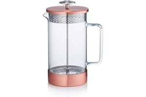 Barista & Co Cafetière 100% sans plastique durable en verre borosilcate, presse à café à piston française, 8 tasses / 3 tasses / 1 L, cuivre