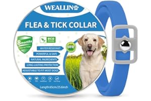 WEALLIN Collare Antipulci Cane, Collare Antiparassitario per Cani, Collare Regolabile Impermeabile, Naturale ed Efficace, 8 Mesi di Protezione, Adatto a Tutti i Cani Blu