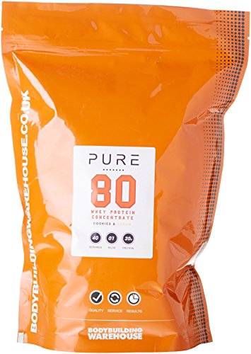 Pure Whey Protein Concentrate 80 - Premium Grass Fed, Low Carb, Low Fat Supplement - 20g Protein Per Scoop - Bodybuilding Warehouse (Cookies & Cream, 1kg)