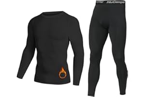 NuCamper Męska Bielizna Termiczna, Bielizna i Funkcyjna Narciarska, Zestaw Bielizny Termoaktywnej, Ciepła Bielizna Termiczna na Zimowa, Pełny Top z Długim Rękawem i Długie Kalesony, Podszewką Polarową