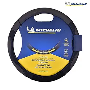 MICHELIN iFit Performance Faux Leather Steering Wheel Cover- Blue Stich