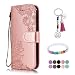 Produktbild LA-Otter kompatibel mit Samsung Galaxy A6 2018 Hülle Leder Rosegold Spitze Blume Tasche Handyhüllen Lederhülle Ledertasche mit Kartenfach Schutzhülle Flip Case Klapphülle