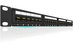 FIBAsource 24 port Cat6 Patch Panel 10G Support, Network Patch Panel UTP 19Inch, Wallmount 1U Ethernet Patch Panel Punch Down Block for Cat6, Cat5e, Cat5 Cabling (24 Port)