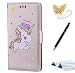 Produktbild Huawei P10 Lite Handyhülle, Huawei P10 Lite Hülle, TOUCASA® Geprägtes Buntes Einhorn Premium PU Leder Flip Wallet Schutzhülle Stoßfest Bumper mit Kartenhalter Klappständer Magnetic Case Hülle für Huawei P10 Lite + Gratis Touch Stylus Pen & Staubstecker-Gold