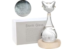Tuzsocr Storm Glass Weather Forecaster,Liquid Barometer Cat Shape Bottle,Weather Station with Wooden Base,Decorative Bottles for Home Office Living Room,Funy Gift for Women Lady Birthday (Transparent)