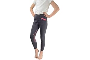 HyPERFORMANCE Childrens/Kids Stella Riding Tights (7-8 Years) (Iron Grey/Pink)