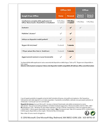 Microsoft Office 365 Personal  1Y  IT - Software de gesti  n de servicios  1Y  IT  1 a  o s   1024 MB  1 GHz  Mac - 4GB RAM  6GB PC - 1024 x 768  Mac - 1280 x 800 DirectX 10  1 GHz    2048 MB 