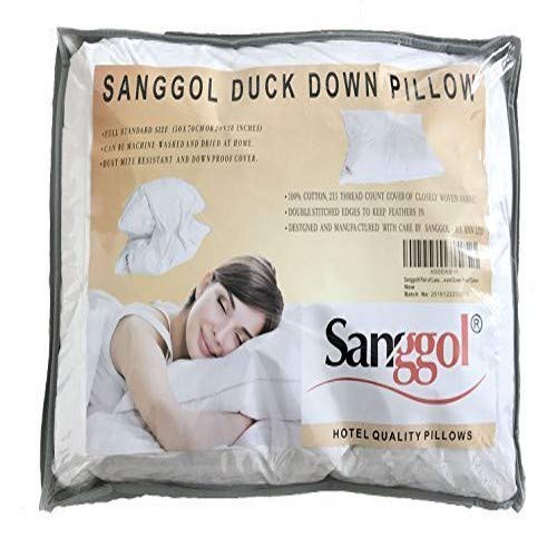 Sanggol® Premium - Almohada individual de plumas y plumón de pato, blanco 100% de pluma y plumón de pato Antialergénico, antipolvo, antiácaros. Dureza baja a mediana. Funda Lavable antialergénica, antipolvo, antiácaros., 100% algodón, Blanco, Par (Par)