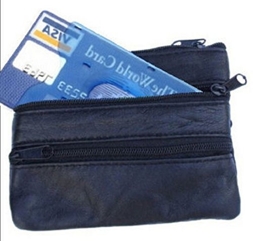 Soft Black Leather 4 Zips Key Holder, Card and Coin Purse with Single Card Case