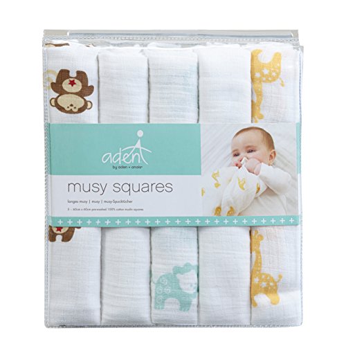 aden by aden + anais Musselin Quadrate (Safari Friends, 60 X 60 cm, 5 Stück) - 2