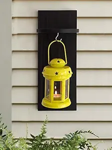 TIED RIBBONS Wall Hanging Wood Shelf with Metal Lantern Candle Holder for Home Bedroom Livin Room Balcony Decoration (Pack of 1)