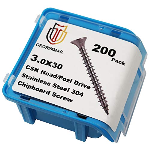 Preisvergleich Produktbild Orgrimmar Holzschrauben Spanplattenschraube 304 Edelstahl Flachkopf Pozi Holz Innenausbau Schraube 3x30mm Faserplattenschrauben Box, 200 ger Pack