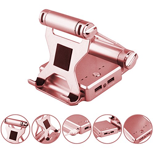 ULTRICS® Einstellbare Aluminium Handy Stand mit 10000mAh Dual USB Powerbank, 270 Grad Drehen Multi Betrachtungswinkel Handy-Standplatz, Desktop-Lade-Dock für iPhone iPad Samsung Galaxy Sony Xperia HTC LG iPod Nokia Tablet für Home Office Küche - 3