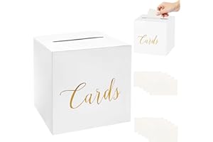 PUERFOCA White Wedding Card Box with 10 White Cards, Wedding Post Box, Event Card Boxes for Reception Party Bridal Graduation Baby Shower Birthday Decor