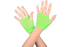 HD Novelty Fingerless Fishnet Gloves Diva Women Black 80s Retro Vintage Nylon Stretchy Mesh Gloves for Kids Girls Dance Disco Costume Parties Supplies Accessories