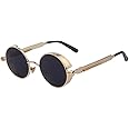 ARZONAI Round Metal Fashion Retro Vintage Shield Shades Steampunk Unisex UV Protected Sunglasses, Medium