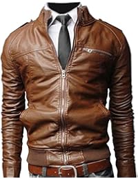 Chaqueta de la motocicleta de Cremallera para Hombre cazadoras Cuero PU