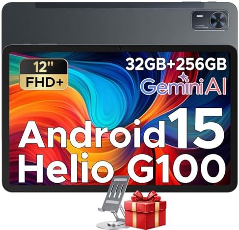 DOOGEE Tab E3+ AI Tablet 12 Pollici, 32GB RAM + 256GB ROM/2TB, 2.4K Tablet Android 8800mAh, Helio G100 Octa Core Gaming Tablet with SIM, Gemini AI Tablets Dual 4G LTE + 5G WiFi, Quad Speaker, Nero