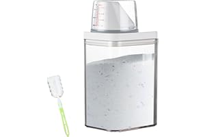 Cresbel Contenitore per detersivi: dispenser per detersivo da 1100 ml con misurino e spazzola in spugna, riutilizzabile in polvere trasparente contenitore per detersivo liquido, detersivo solido