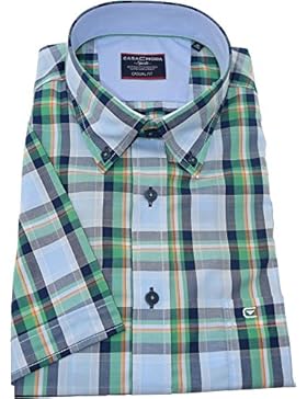 Casamoda Herrenhemd casualfit grünes Karohemd halbarm Button-Down Kragen mit Tasche Kollektion Size L